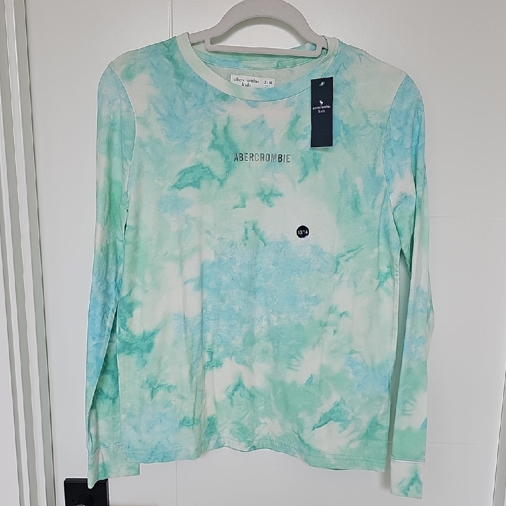 NWT Abercrombie Kids Blue Green Tie-Dye Long Sleeve Tee Sz 13/14